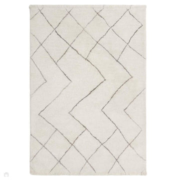 Washable Azera Rhombus Modern Moroccan Berber Hand-Woven Textured Soft Plush Mid-Height Wool Shaggy Cream/Stone Grey Rug-Asiatic Carpets-Rug Love - The Most Loved Rug Store